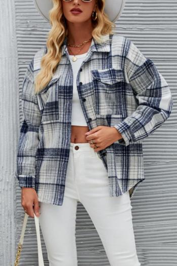 casual non-stretch plaid pockets button jacket