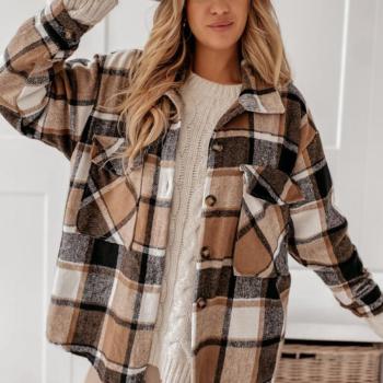 casual non-stretch plaid single breasted pockets jacket