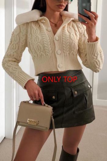 exquisite slight stretch ribbed knit plush collar button sweaters