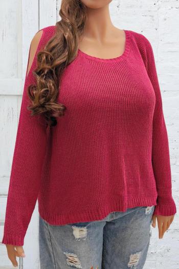 stylish plus size slight stretch knitted hollow all-match sweater