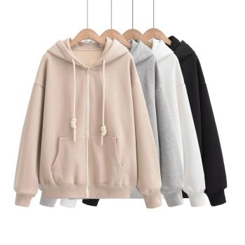 casual slight stretch 4 colors hooded zip-up sweatshirt(size run small)