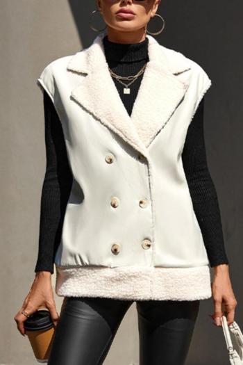 casual non-stretch pu berber fleece double-breasted jacket