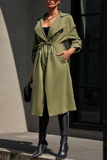 stylish non-stretch solid color drawstring pocket mid-length trench coat