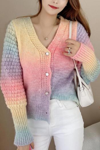 stylish slight stretch colorful gradient color knitted sweater(size run small)
