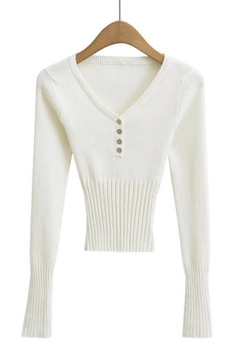 exquisite slight stretch knitted v-neck thin crop sweater(size run small)