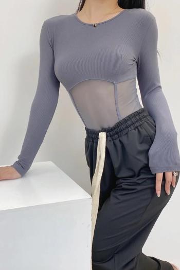 Sexy solid color stretch stitching mesh see through slim bodysuit size run small