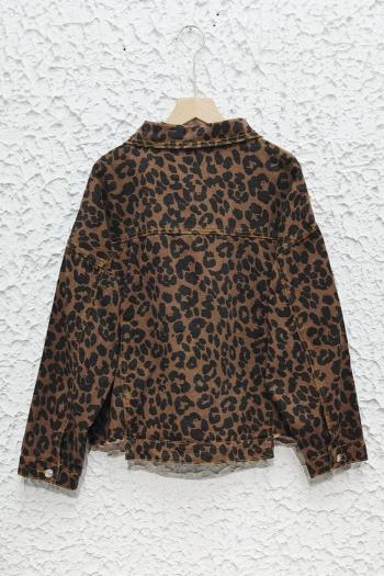 Casual non-stretch leopard printing single-breasted denim jacket