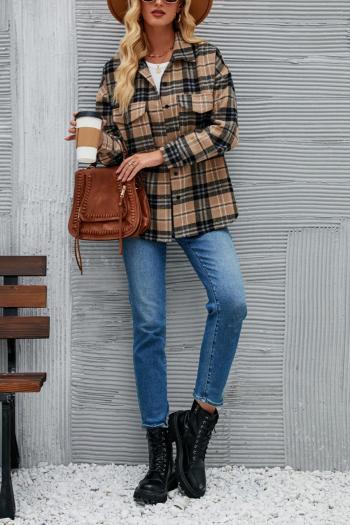 Casual non-stretch pockets plaid single-breasted jacket