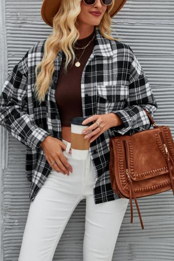 Casual non-stretch pockets plaid single-breasted jacket