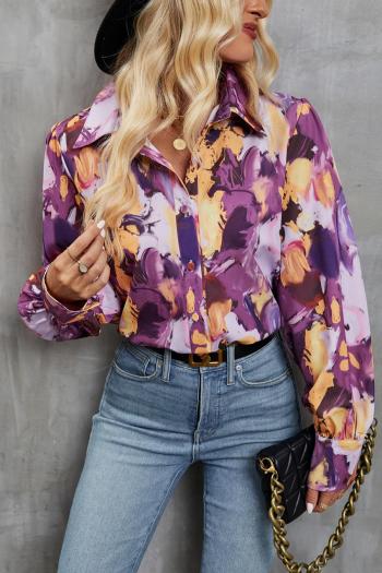 Non-stretch casual batch printing single-breasted loose blouses