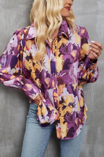 Non-stretch casual batch printing single-breasted loose blouses