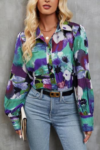 Casual non-stretch printing single-breasted loose blouses