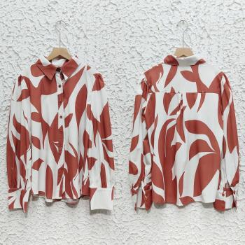 Casual non-stretch contrast color batch printing loose blouses