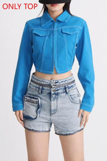 exquisite non-stretch denim pure color all-match crop jacket(only jacket)
