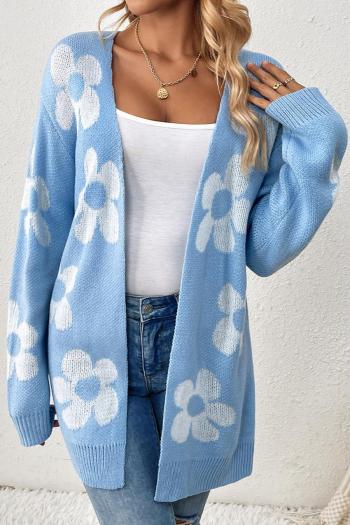 casual slight stretch flower graphic knitted 3 colors all-match cardigan sweater