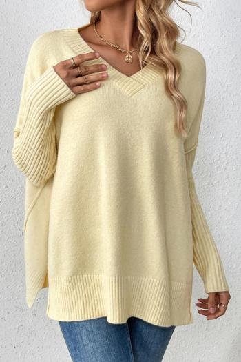 casual slight stretch knitted pure color v-neck loose sweater