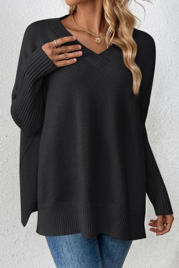 casual slight stretch knitted 4 colors v-neck loose sweater
