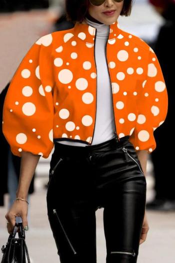 stylish non-stretch polka dot print zip-up crop jacket