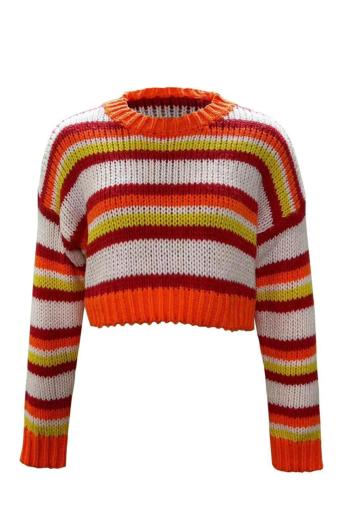casual stretch multicolor stripe crew neck loose knitted sweater
