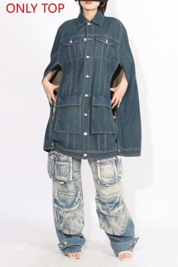 stylish non-stretch denim pure color cloak outerwear(only outerwear)
