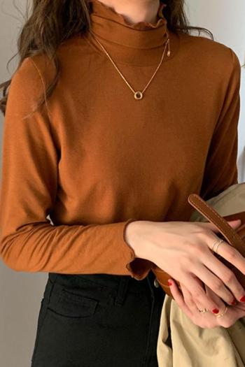 casual slight stretch solid color half-high collar t-shirts