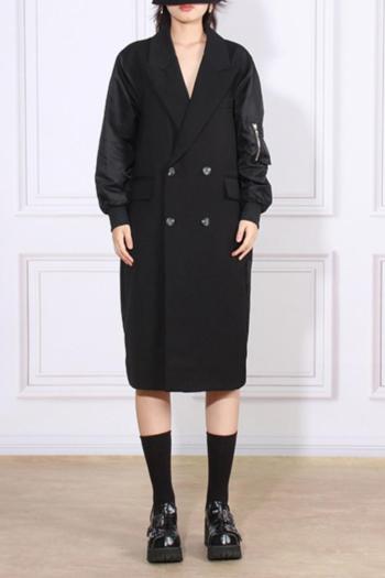 stylish non-stretch stitching suit collar double-breasted long outerwear