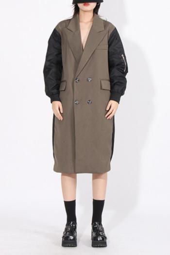 stylish non-stretch color-block stitching suit collar long outerwear