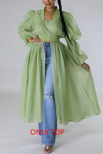 exquisite non-stretch chiffon solid color square neck zip-up blouses
