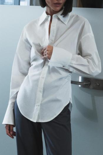 casual non-stretch cotton solid color lapel button blouses
