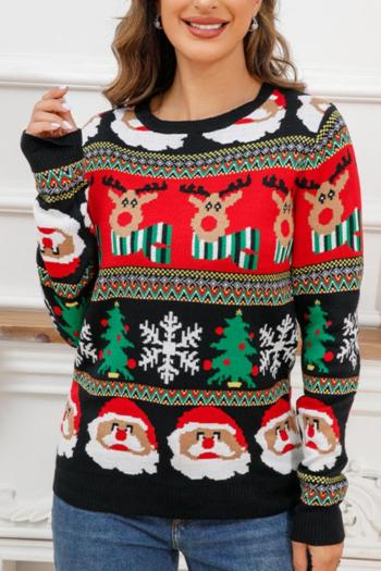 casual plus size slight stretch christmas pattern crew neck sweaters