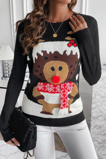 casual plus size slight stretch christmas elk pattern crew neck sweaters