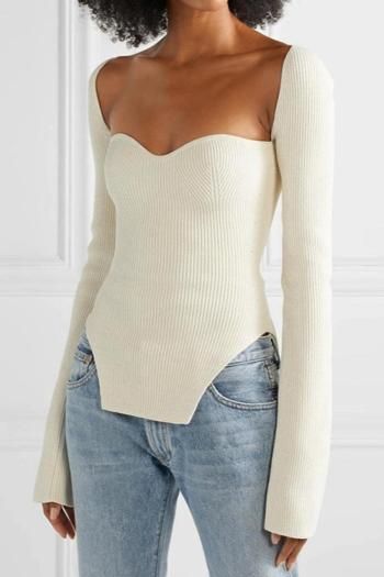 sexy slight stretch solid color slim irregular ribbed knit top