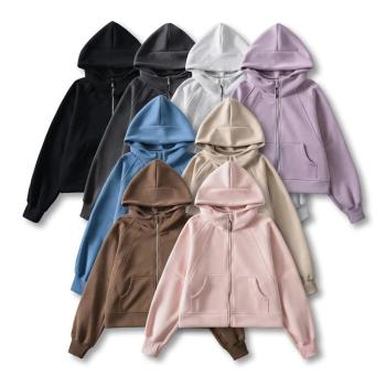casual pure color slights stretch zip-up hooded loose jacket size run small