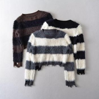 exquisite stylish stripe stretch shoulder padded knitted sweater size run small