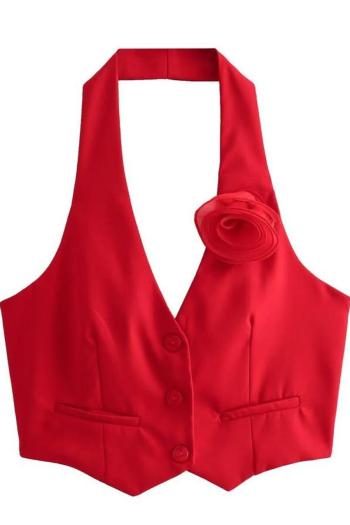 stylish non-stretch single breasted flower decor halter neck vest size run small