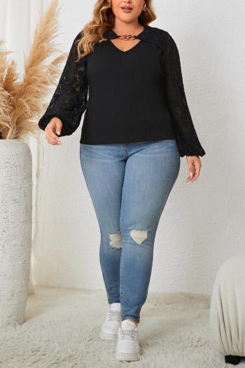 casual plus size non-stretch lace patchwork loose top(only top)