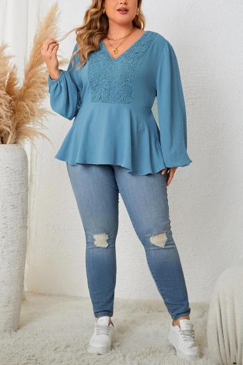 casual plus size non-stretch lace patchwork loose long sleeves shirt(only shirt)
