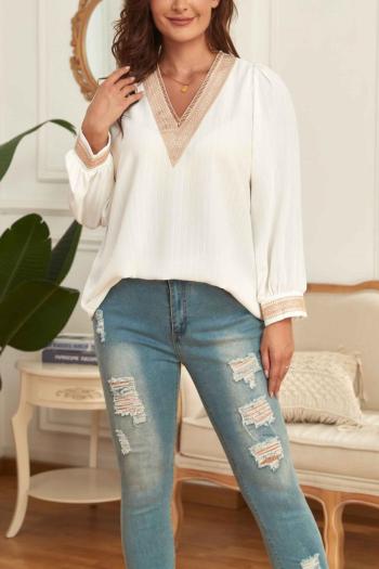 casual plus size non-stretch loose v-neck long sleeves shirt(only shirt)