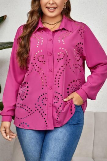 sexy plus size non-stretch solid color hollow loose long sleeves shirt
