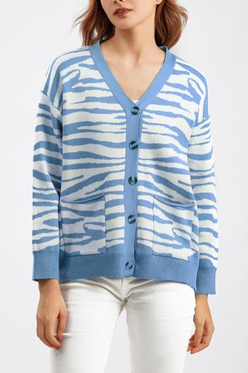 casual slight stretch zebra-print knitted single-breasted cardigan sweater
