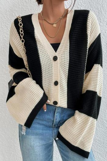 casual slight stretch striped single-breasted loose thin sweater