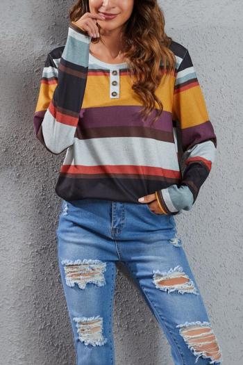 casual plus size slight stretch multicolor striped long sleeve t-shirt