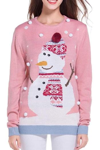 casual plus size slight stretch ribbed knit snowman pattern sweaters