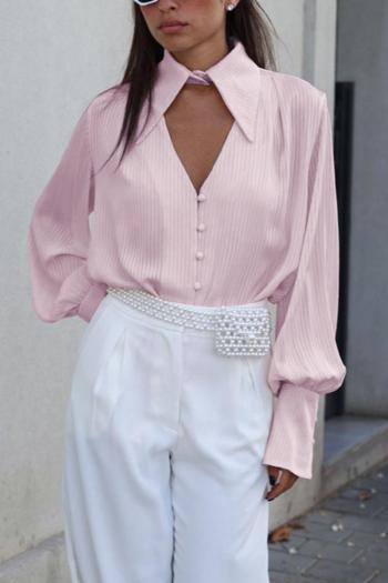 sexy non-stretch stripe pattern detachable lapel hollow button blouses