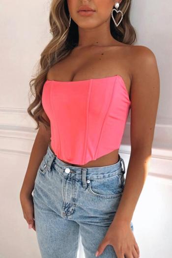 sexy slight stretch solid color strapless tight backless satin crop vest