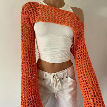 sexy slight stretch solid color hollow crop knitted sweater size run small
