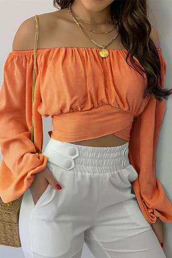 exquisite plus size non-stretch 6 colors orange off shoulder lace-up crop top