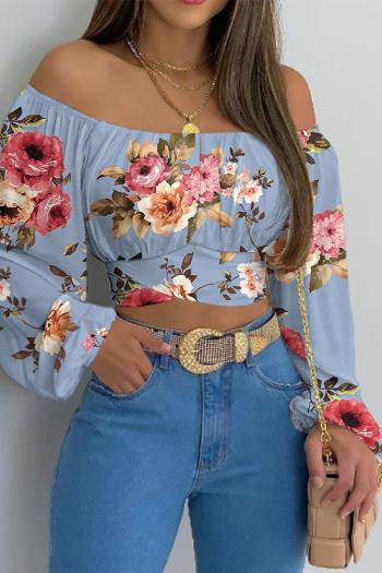 exquisite plus size non-stretch floral printing off shoulder lace-up crop top