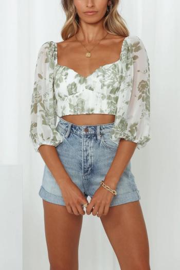 sexy non-stretch batch print chiffon lace-up backless crop top(only top)