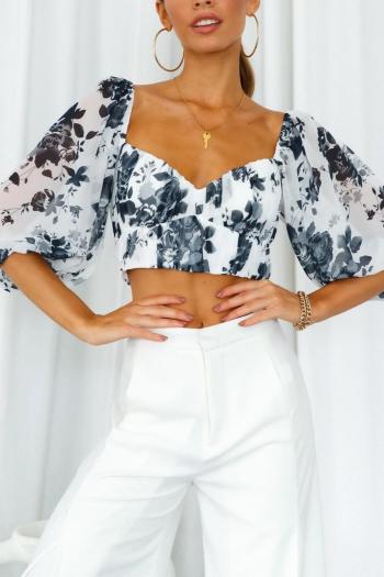 sexy non-stretch batch print chiffon lace-up backless crop top(only top)#1